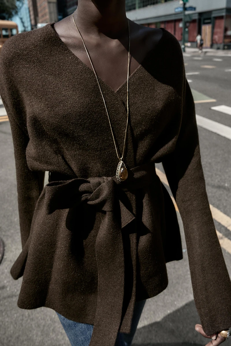 BELTED KNIT CARDIGAN