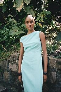 ASYMMETRIC LINEN MIDI DRESS WITH APPLIQUÉ