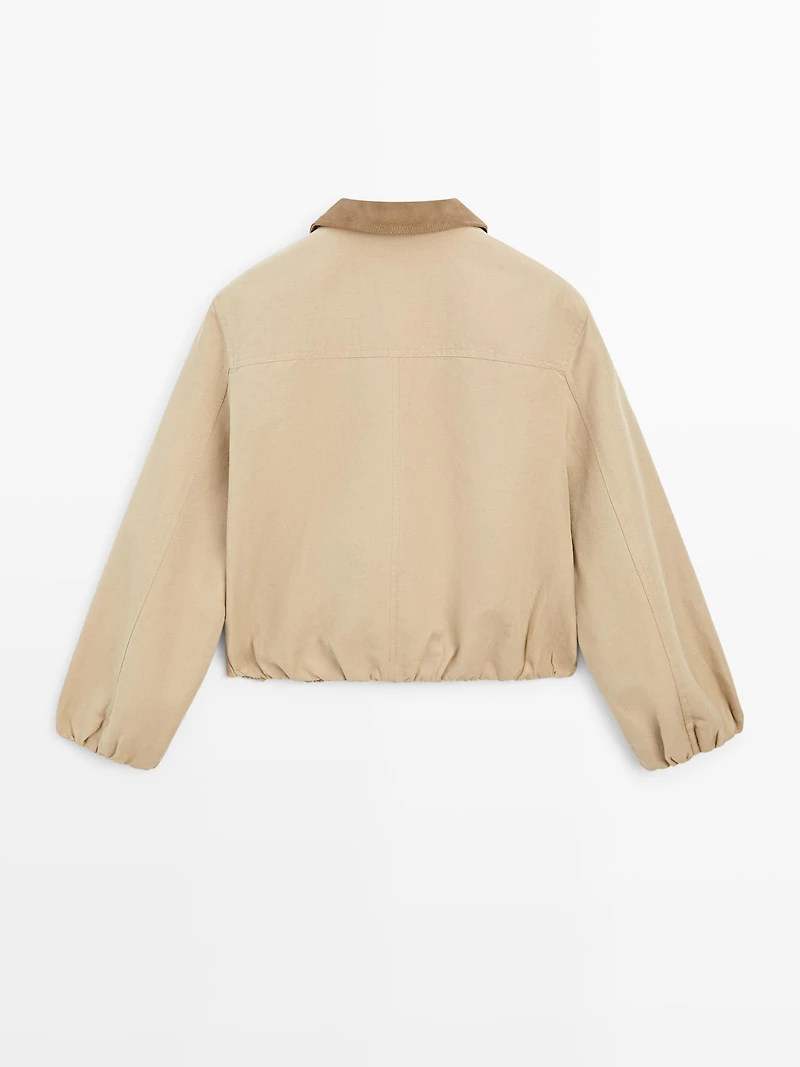 Short suede leather jacket with collar detail