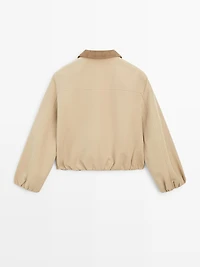 Short suede leather jacket with collar detail