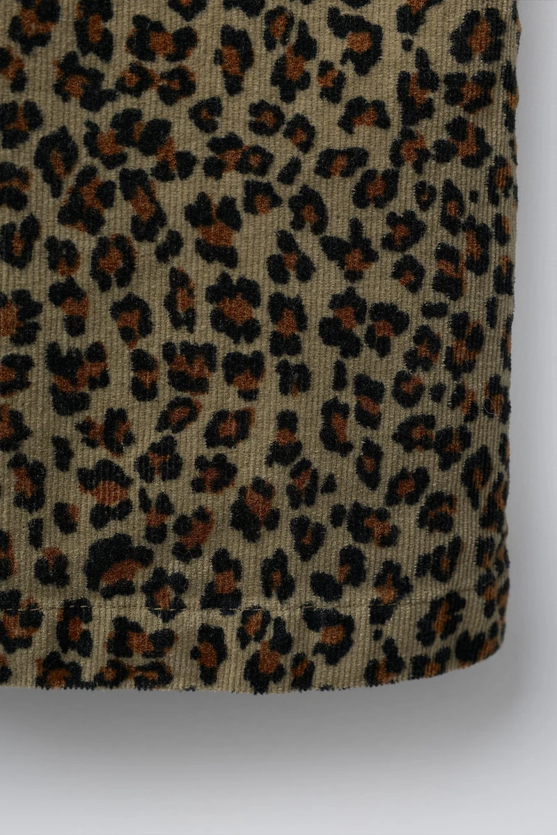 FINE WALED CORDUROY ANIMAL PRINT OVERALLS
