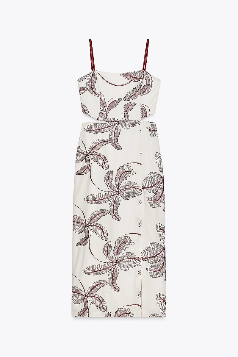 CUT OUT EMBROIDERED MIDI DRESS