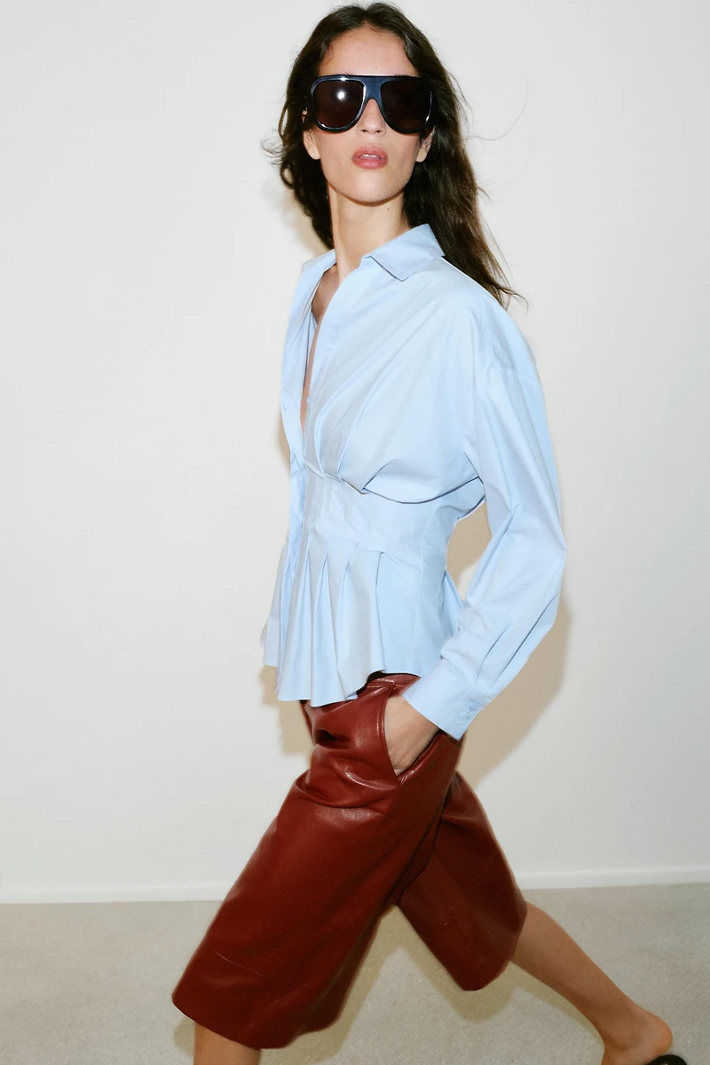 PLEATED POPLIN SHIRT