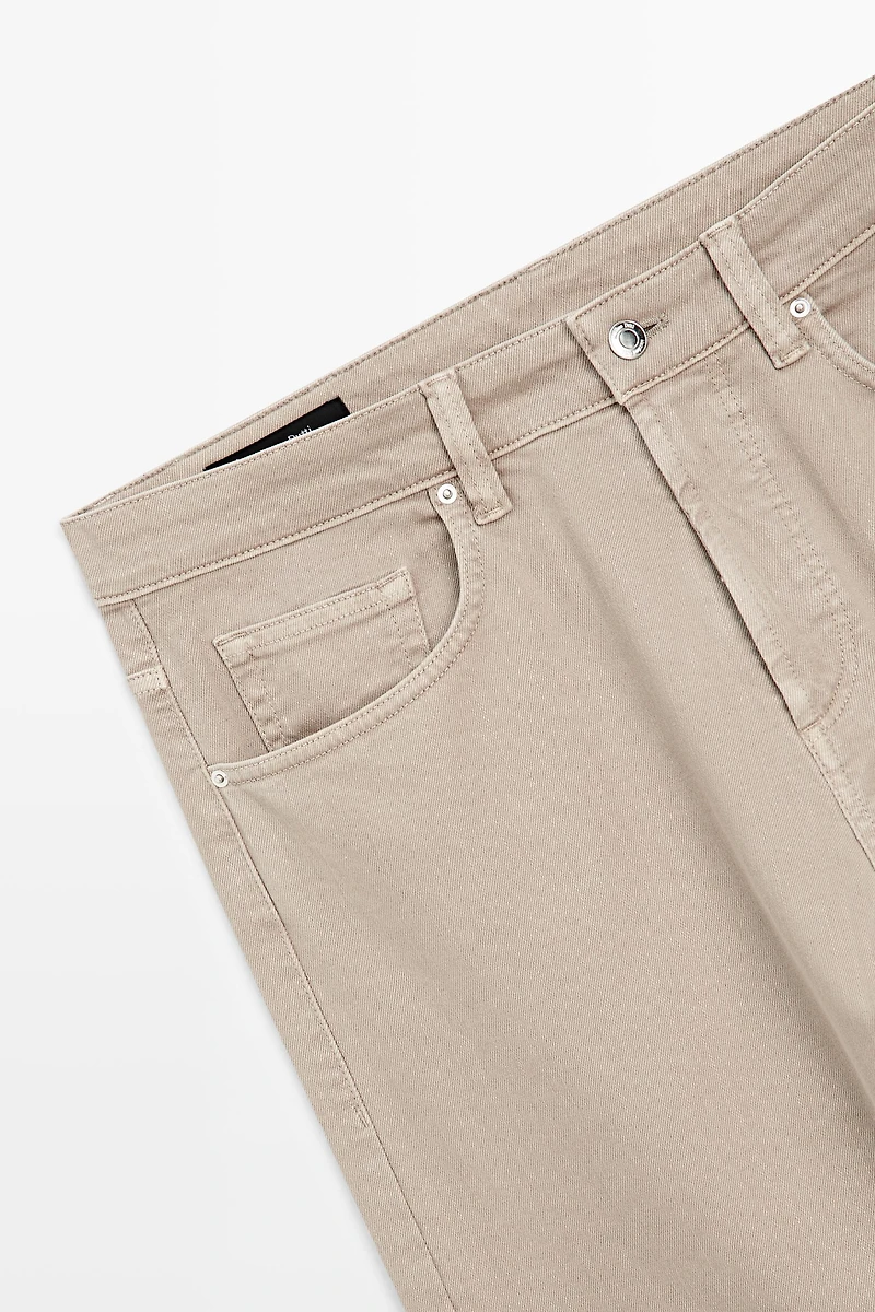 Lightweight tapered fit denim-effect trousers
