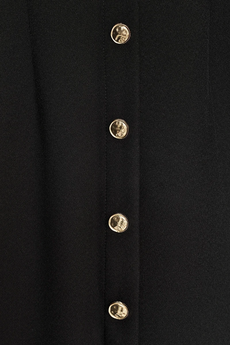 GOLD BUTTON CREPE MIDI DRESS