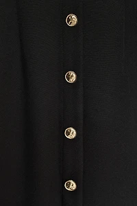GOLD BUTTON CREPE MIDI DRESS