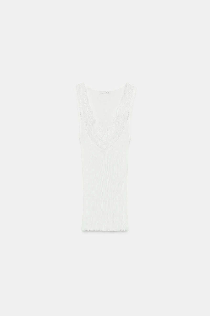 T-SHIRT CÔTELÉ DENTELLE
