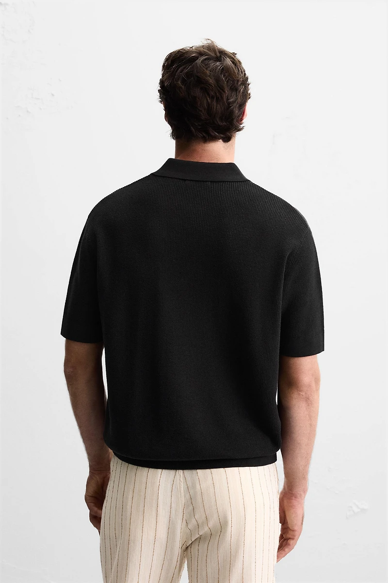 PURL KNIT ZIPPER POLO SHIRT
