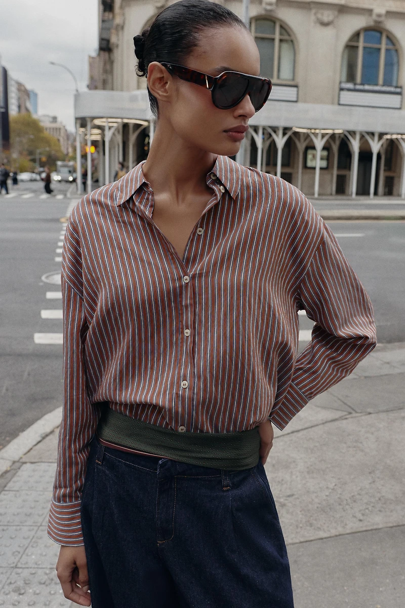OVERSIZED STRIPED POPLIN SHIRT