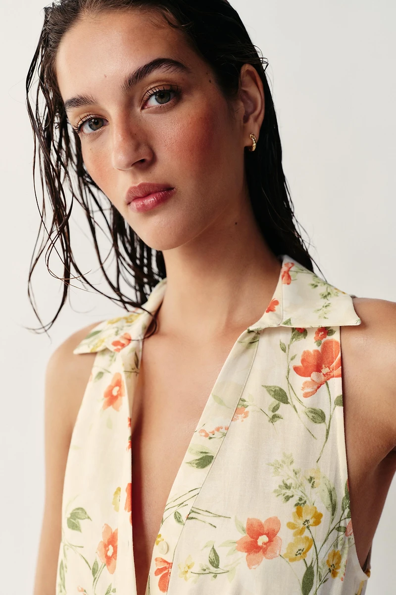 PRINTED BELTED MIDI DRESS