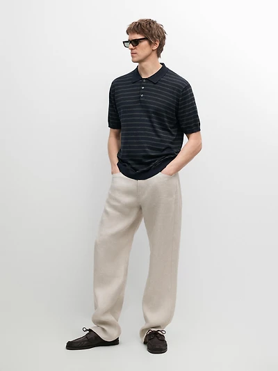 Cotton blend knit polo shirt with striped detail