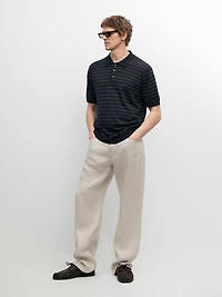 Cotton blend knit polo shirt with striped detail