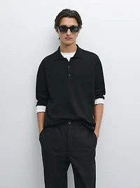 Wool and cotton knit polo sweater