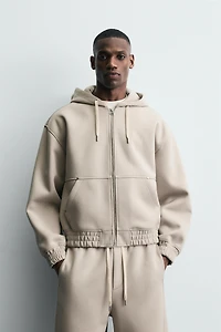 NEOPRENE EFFECT HOODIE SWEATSHIRT WITH ZIPPER