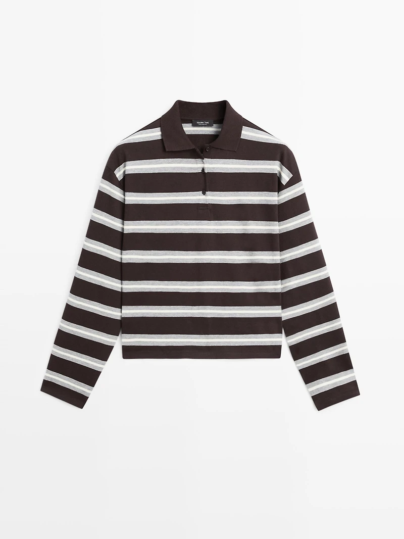 Striped cotton knit polo shirt