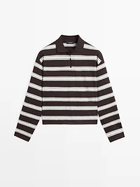 Striped cotton knit polo shirt