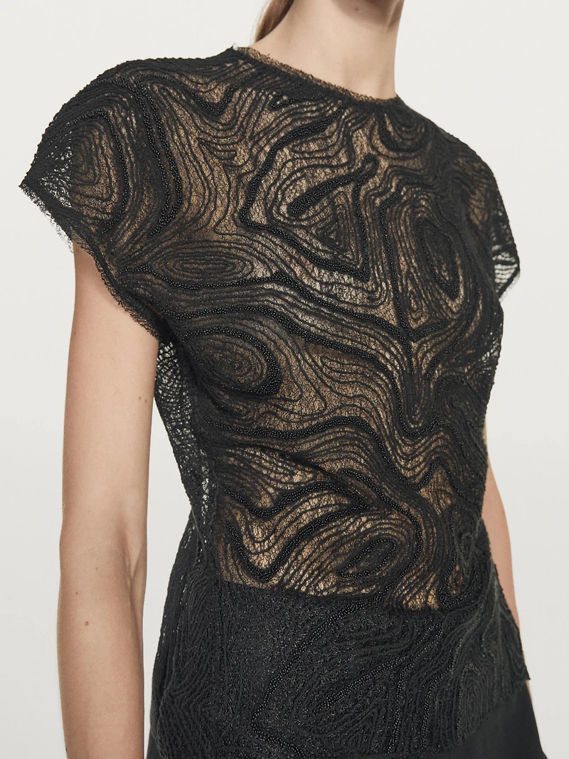 Semi-sheer embroidered top