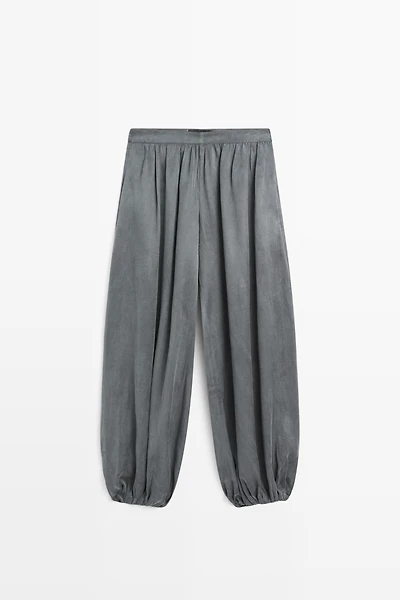 Pleated balloon fit linen blend trousers