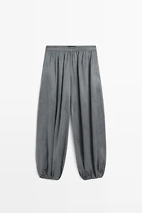 Pleated balloon fit linen blend trousers