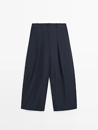 Cotton blend wide-leg trousers