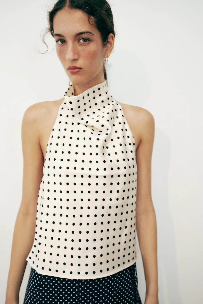 TOP HALTER SATINÉ À IMPRIMÉ ANIMALIER
