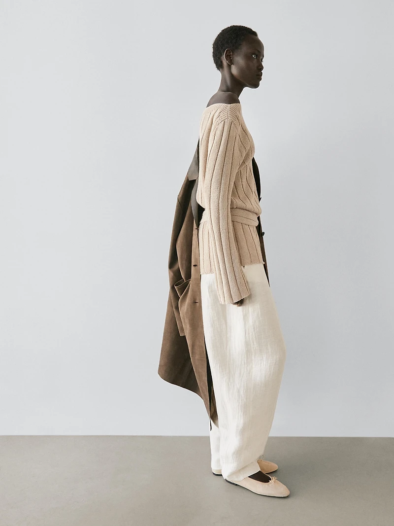 Pantalon bouffant en lin mélang