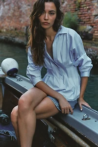 PLEATED POPLIN SHIRT