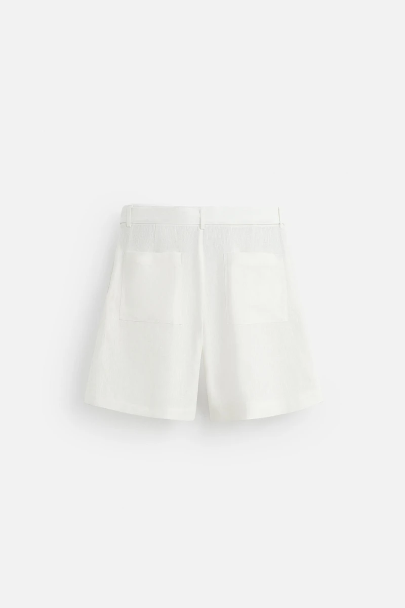 100% LINEN BELTED SHORTS