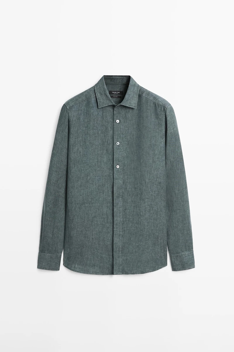 Regular fit linen shirt with placket