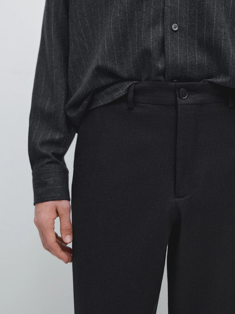 100% wool corduroy-effect flannel trousers
