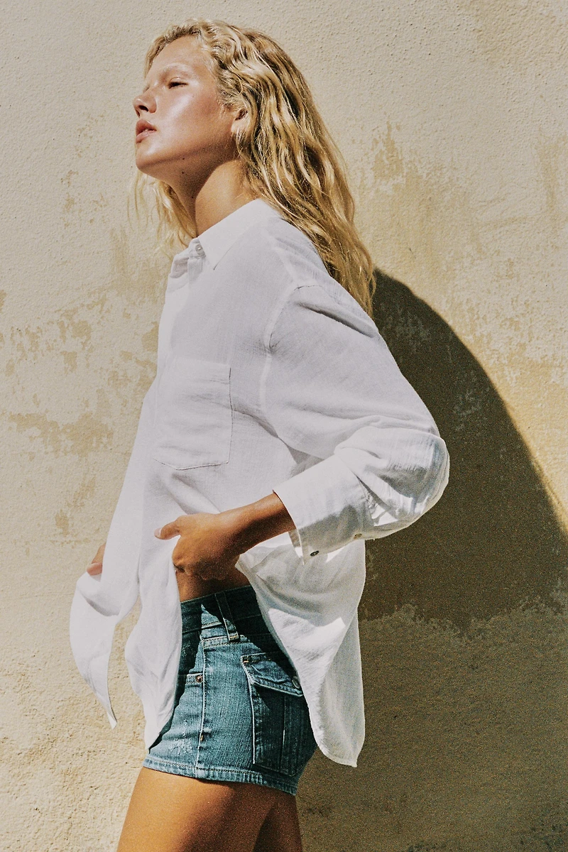CHEMISE OVERSIZE EN GAZE À RAYURES ET POCHE