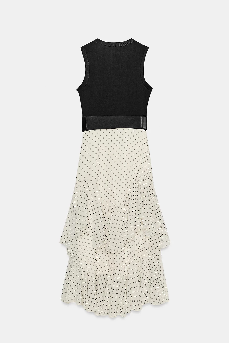 ROBE BIMATIÈRE À POIS AVEC VOLANTS ET CEINTURE