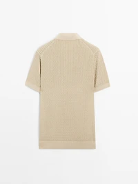 100% cotton cable-knit polo sweater