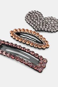 3-PACK OF SPARKLY HEART HAIR CLIPS