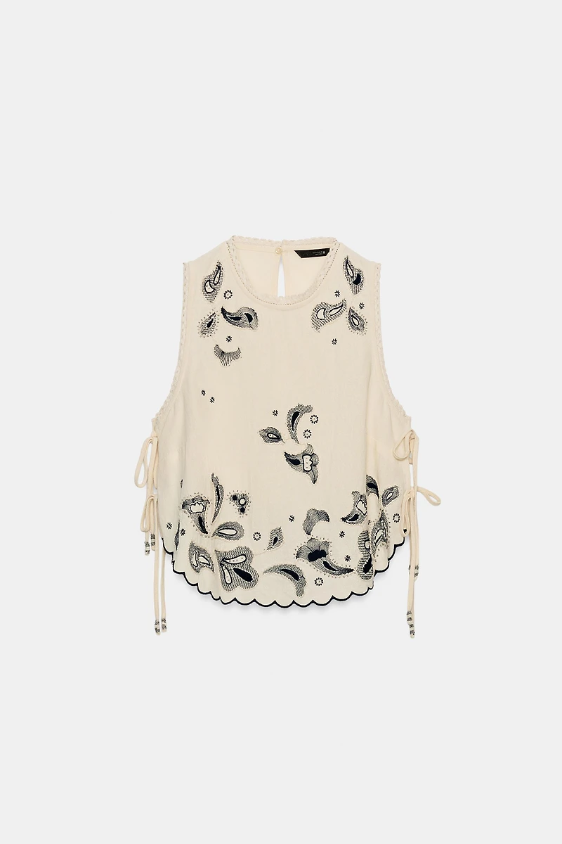 EMBROIDERED BEADED TOP