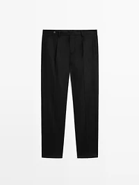 Wool blend flannel trousers with darts