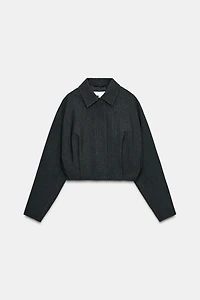 CROPPED PINSTRIPE BALLOON BOMBER JACKET