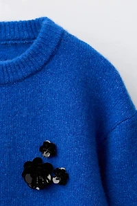 SEQUIN FLORAL KNIT SWEATER