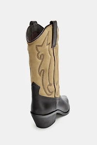 EMBROIDERED COMBINED LEATHER BOOTS