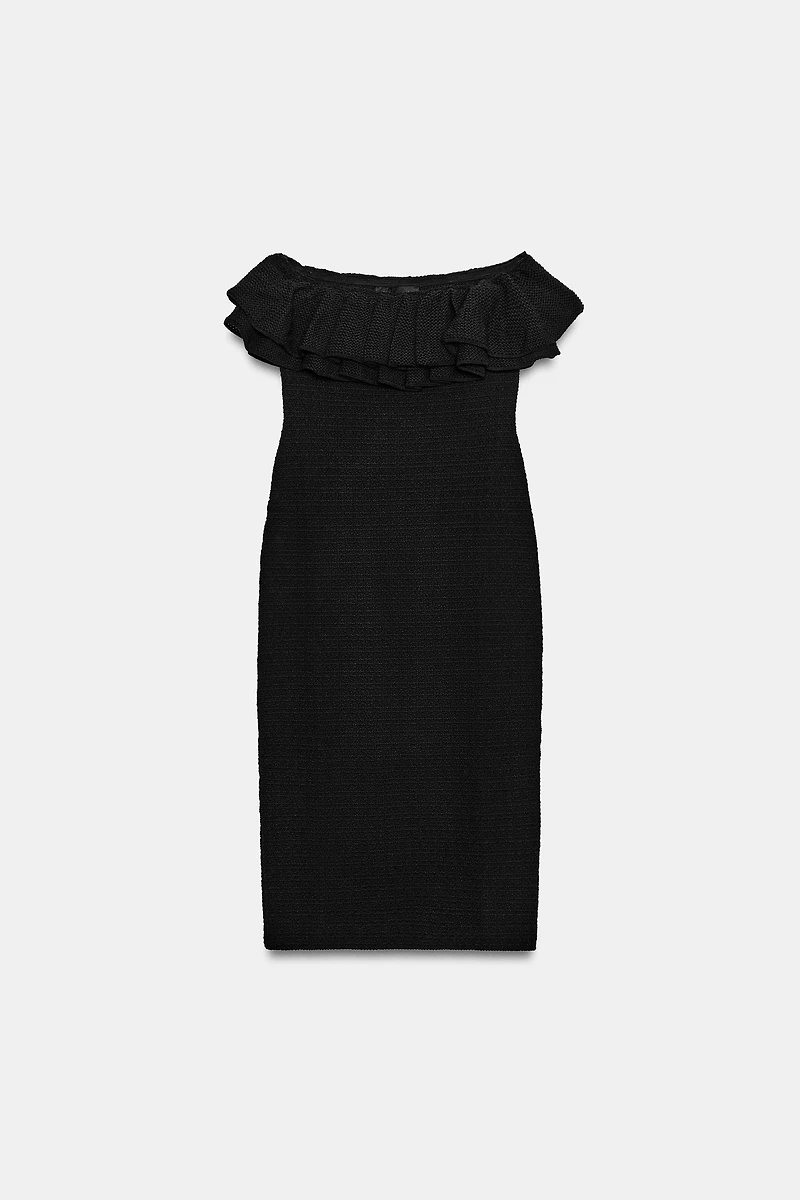 RUFFLED KNIT MIDI DRESS