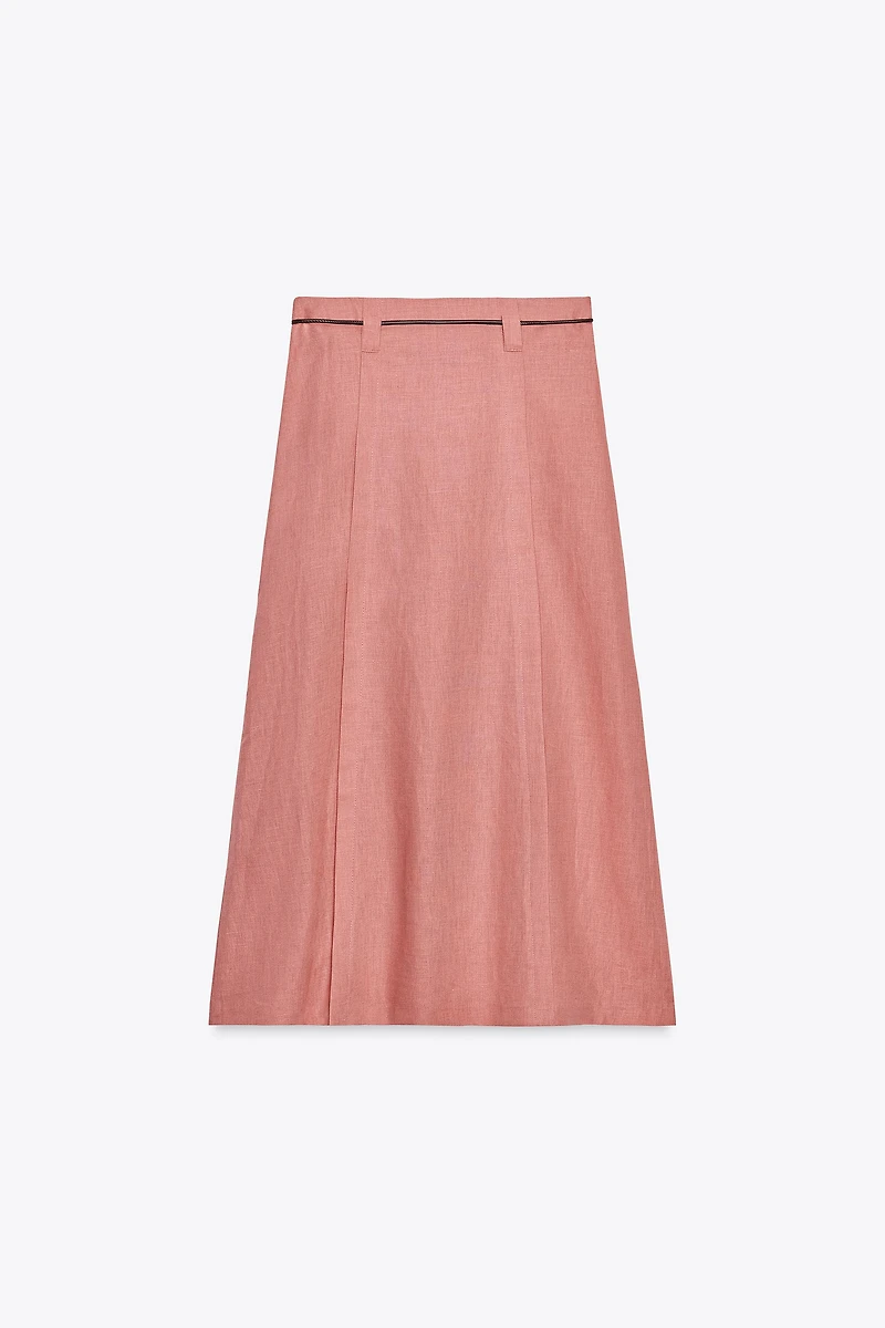 LINEN BELTED MIDI SKIRT