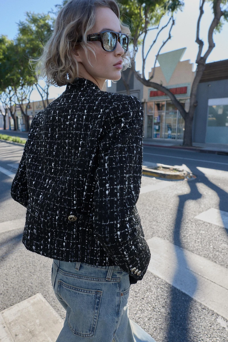 METALLIC THREAD TEXTURED BLAZER