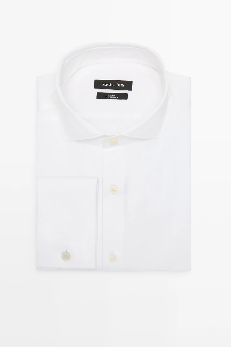 Slim fit cotton shirt with double cuffs