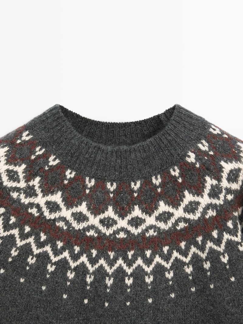 100% wool jacquard knit sweater
