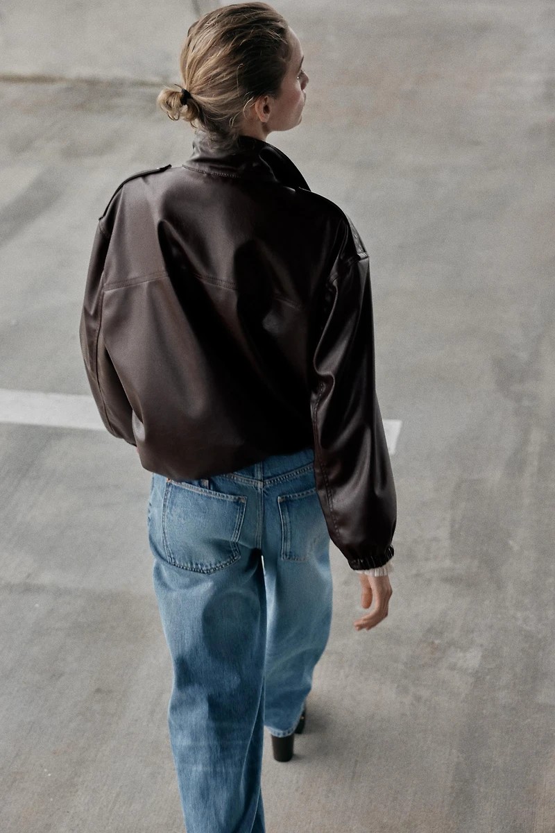 FAUX LEATHER BOMBER JACKET