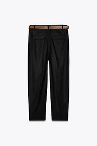 LINEN STRAIGHT LEG PANTS WITH BELT