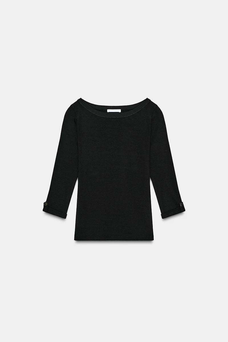 BUTTON RIBBED T-SHIRT