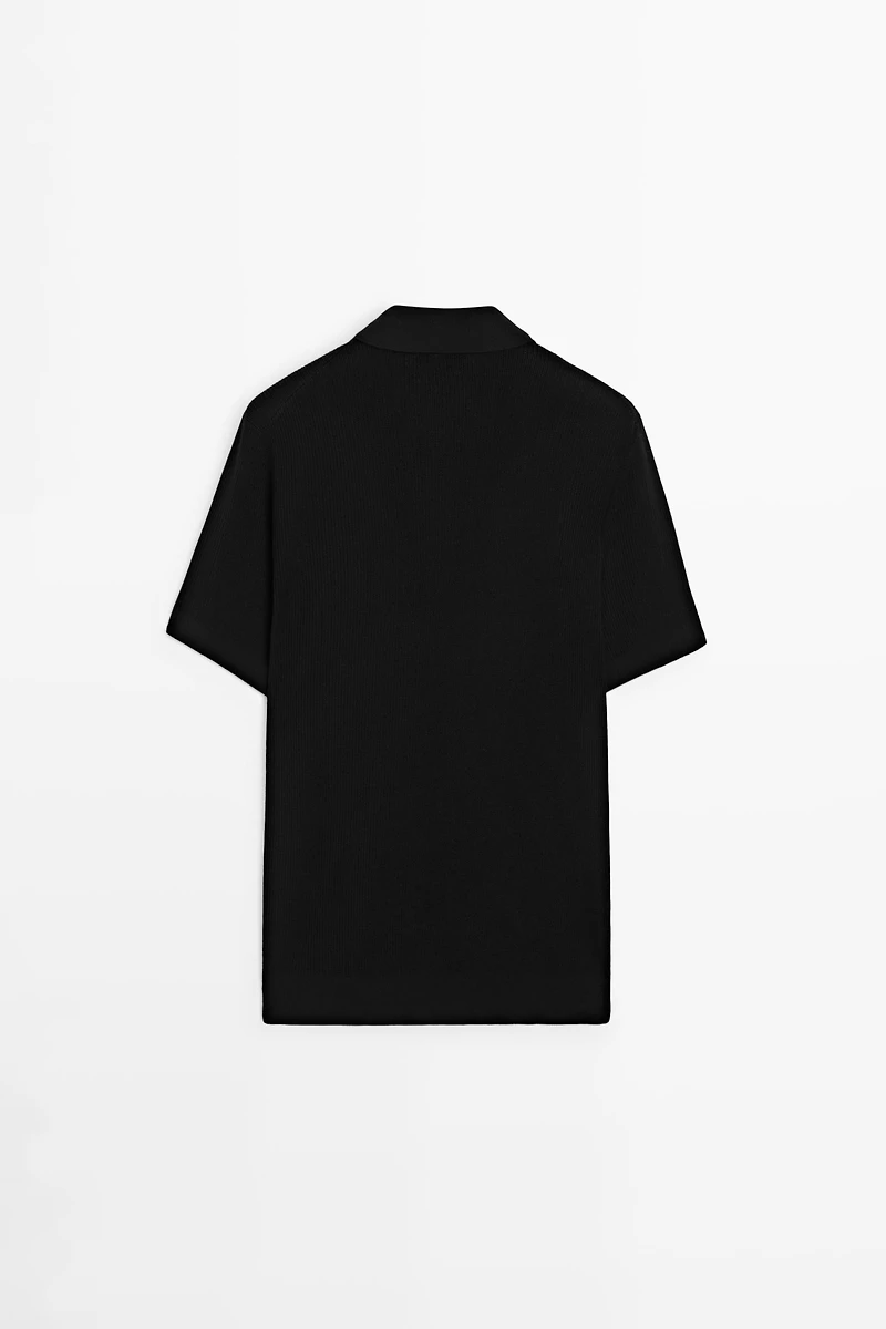 Knit polo sweater with quarter-zip collar