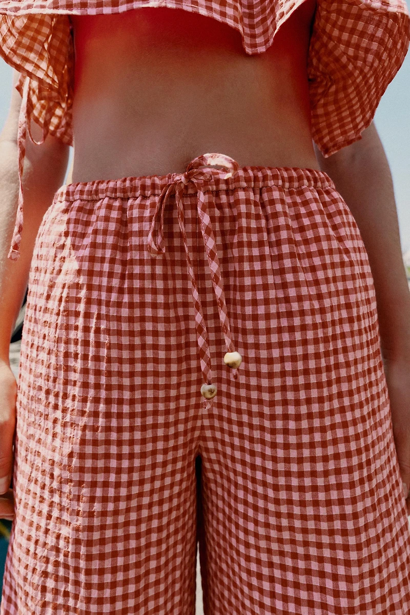 PANTALON LARGE À CARREAUX VICHY