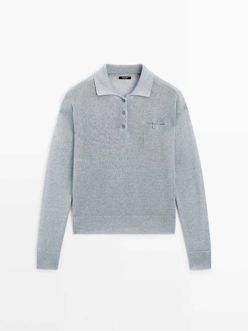 Fine linen polo collar sweater